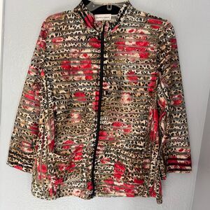 Draper's & Damon Mesh Zip Up Jacket Roses and Leopard Women's Large